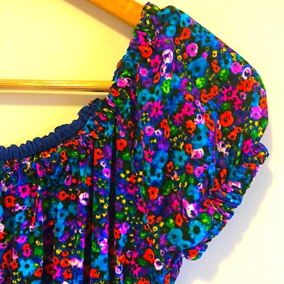 handmade Dresses & Skirts - 🦋 Vintage Maxi Dress Vibrant Neon Floral Hippie Vibes Size S/M